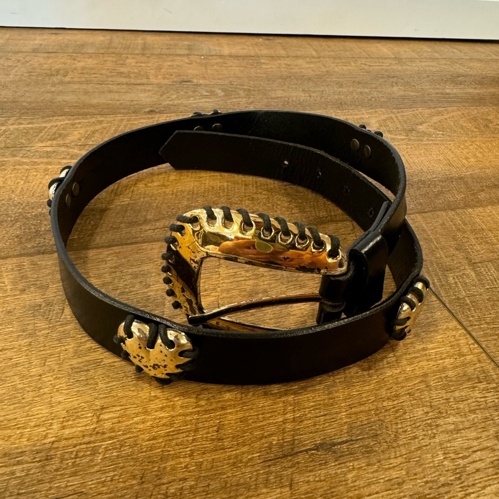 Women’s Belt Black with Silver Heart Details 37”